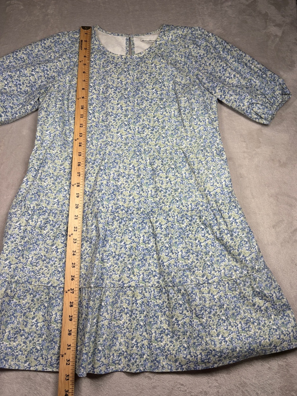 Abercrombie & Fitch Floral Short Puff Sleeve Green Blue White Mini Dress Small - Picture 8 of 16
